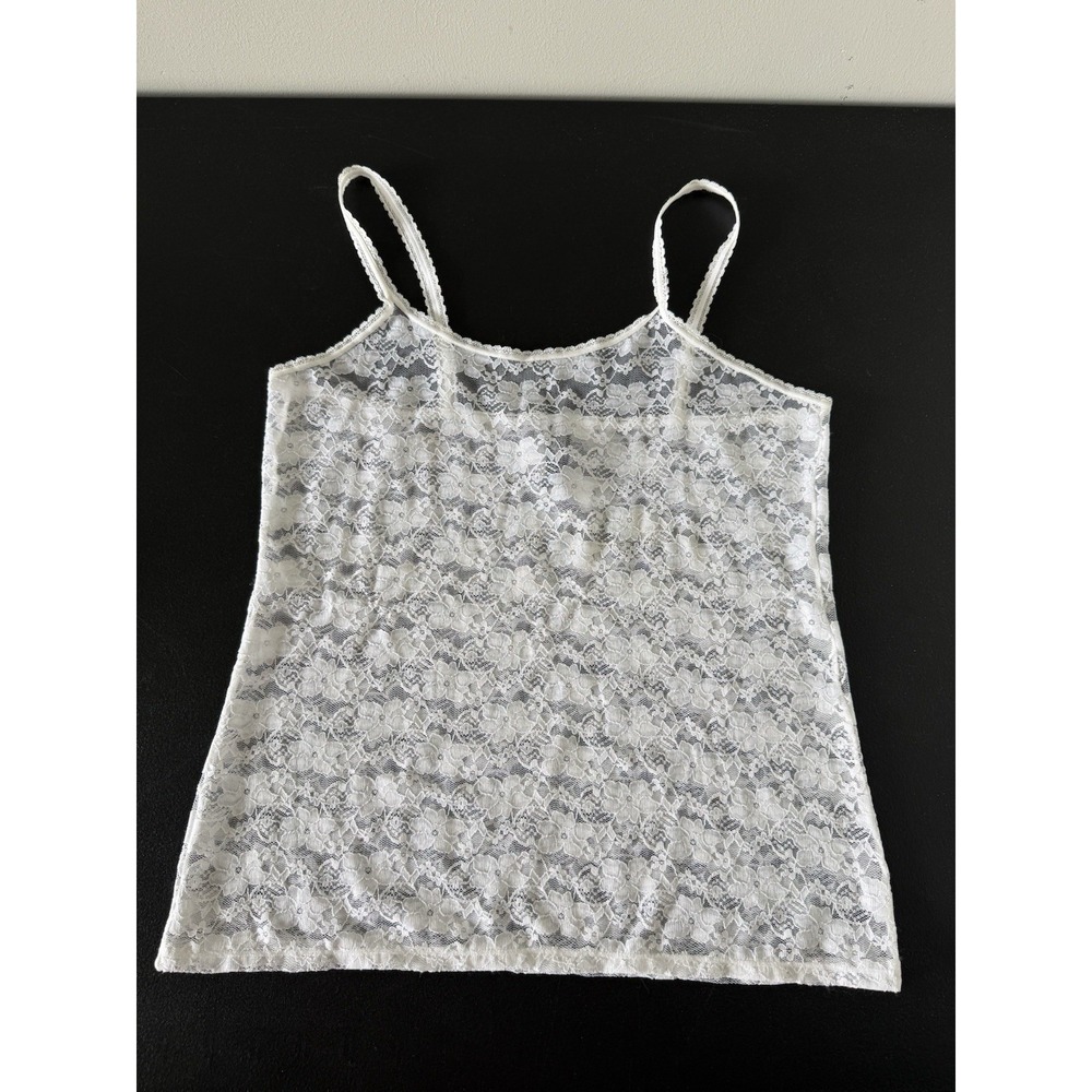 Womens Sheer Lace Cami Top XL Sleeveless Boho Coquette Romantic Floral Y2K Beach